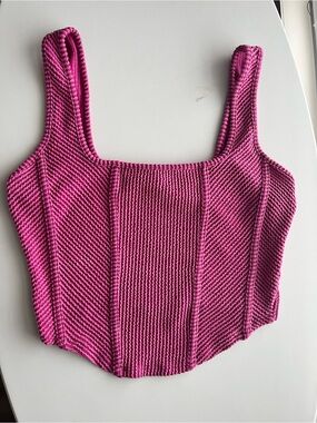 Moa Moa Fuchsia Knit Square-Neck Crop Tank